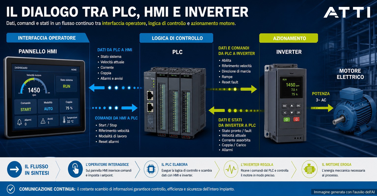 Come dialogano PLC, HMI e inverter